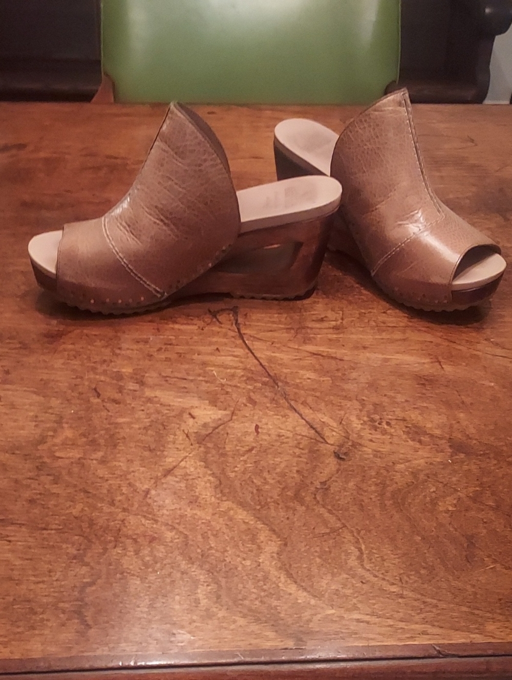 Dansko Women's Brown Peep-Toe Wedge Mules